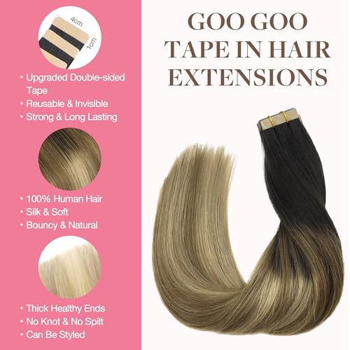 Googoo GOO GOO Tape in Hair Extensions Human Hair, 2/6/18 Balayage Brown to Dirty Blonde, 20inch 50g 20pcs, Thick Ends Straight Seamless, Invisible - Image 2