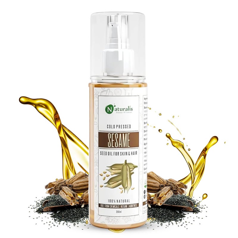 Naturalis Essence Of Nature Cold Pressed Sesame Seed Carrier Oil For Hair Body Skin Care Massage 200 Ml - Image 1