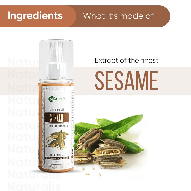 Naturalis Essence Of Nature Cold Pressed Sesame Seed Carrier Oil For Hair Body Skin Care Massage 200 Ml - Image 5