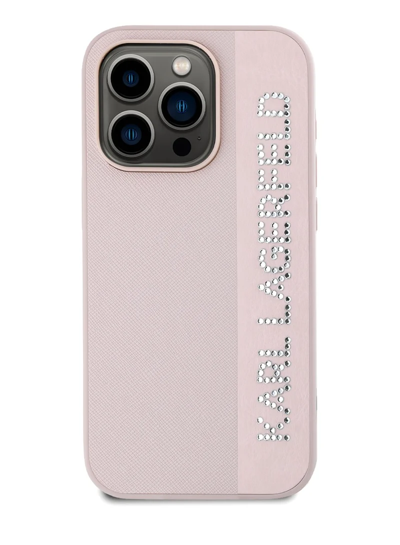 Karl Lagerfeld Saffiano Leather Hard Case with Elongated Logo for iPhone 16 Pro / PC Protector Camera/ Karl Diamond Logo/ Lightweight - Pink
