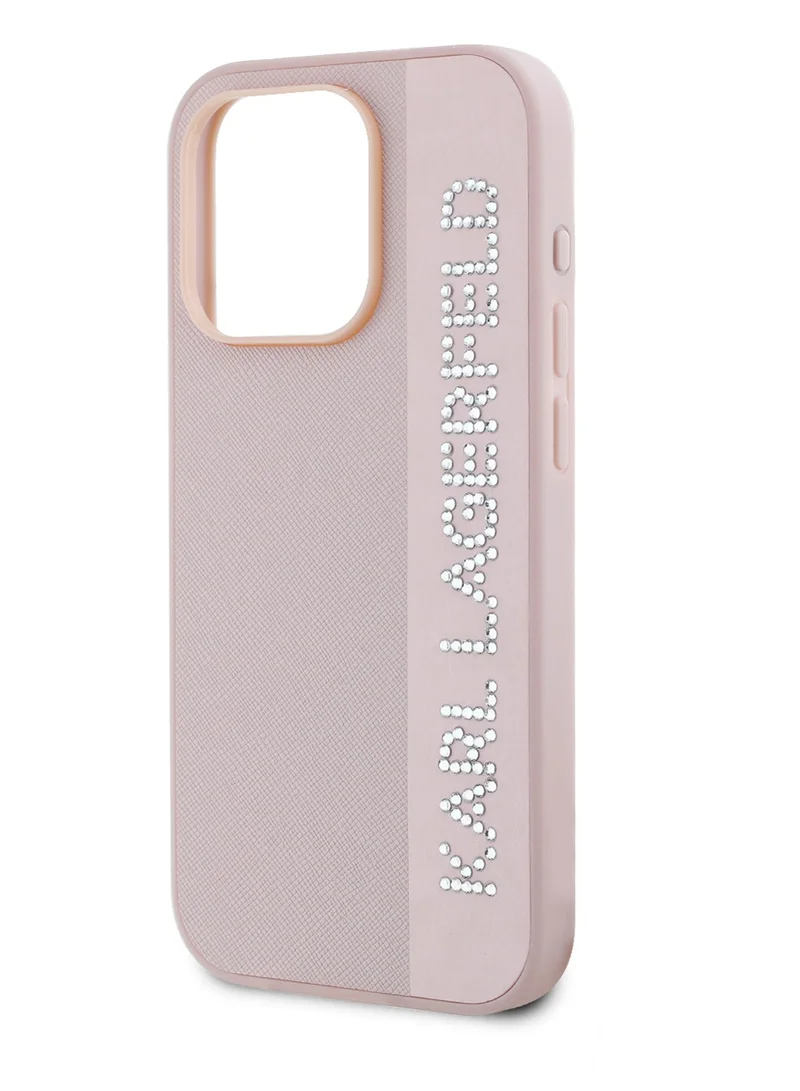 Karl Lagerfeld Saffiano Leather Hard Case with Elongated Logo for iPhone 16 Pro / PC Protector Camera/ Karl Diamond Logo/ Lightweight - Pink