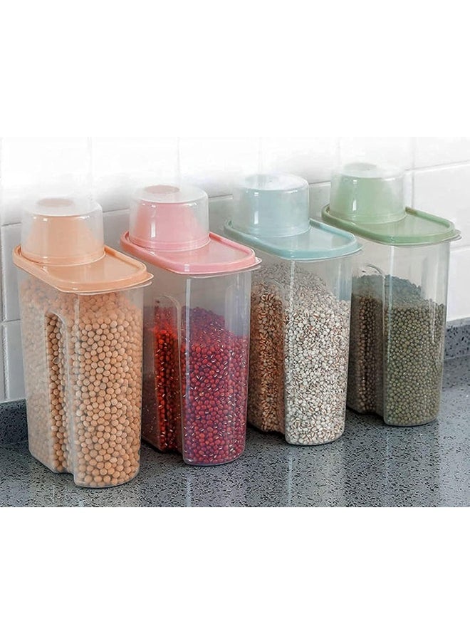 Premify - 4Pcs Cereal Containers Set | 2.5L / 2KG Capacity Airtight Food Storage Container | BPA Free Plastic Rice Storage Bin/Dispenser + Measuring Cup & Pour Spout - Image 1