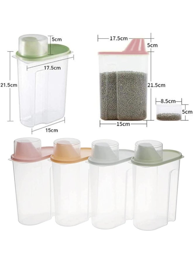 Premify - 4Pcs Cereal Containers Set | 2.5L / 2KG Capacity Airtight Food Storage Container | BPA Free Plastic Rice Storage Bin/Dispenser + Measuring Cup & Pour Spout - Image 1