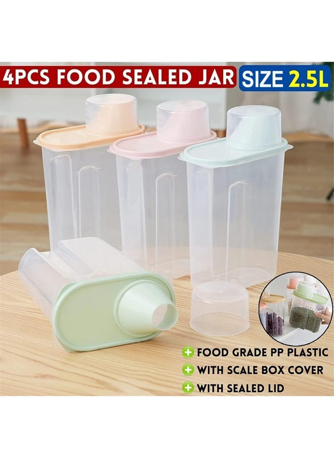 Premify - 4Pcs Cereal Containers Set | 2.5L / 2KG Capacity Airtight Food Storage Container | BPA Free Plastic Rice Storage Bin/Dispenser + Measuring Cup & Pour Spout - Image 1