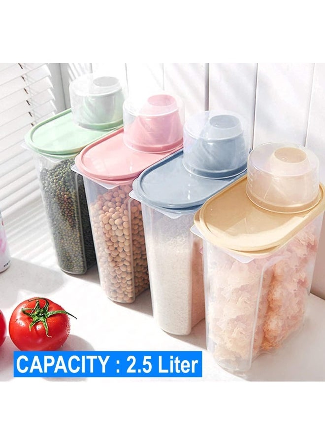 Premify - 4Pcs Cereal Containers Set | 2.5L / 2KG Capacity Airtight Food Storage Container | BPA Free Plastic Rice Storage Bin/Dispenser + Measuring Cup & Pour Spout - Image 1