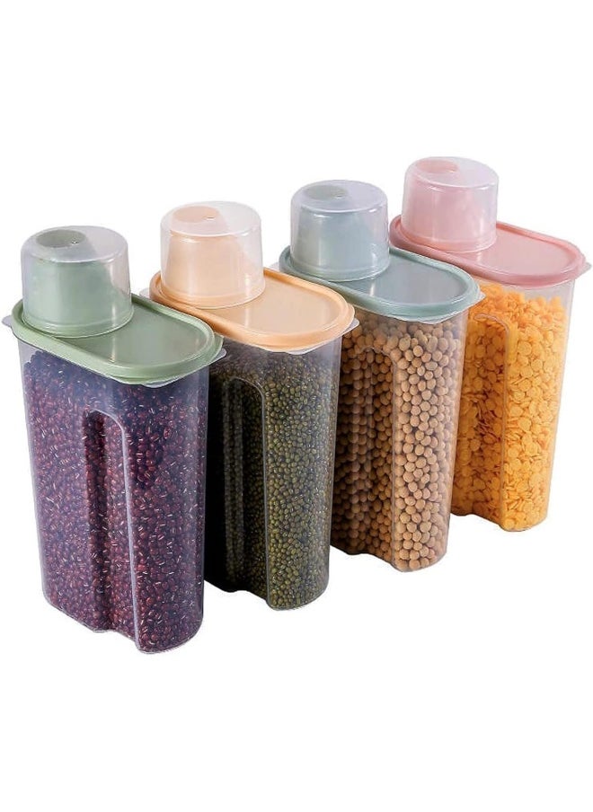 Premify - 4Pcs Cereal Containers Set | 2.5L / 2KG Capacity Airtight Food Storage Container | BPA Free Plastic Rice Storage Bin/Dispenser + Measuring Cup & Pour Spout - Image 1