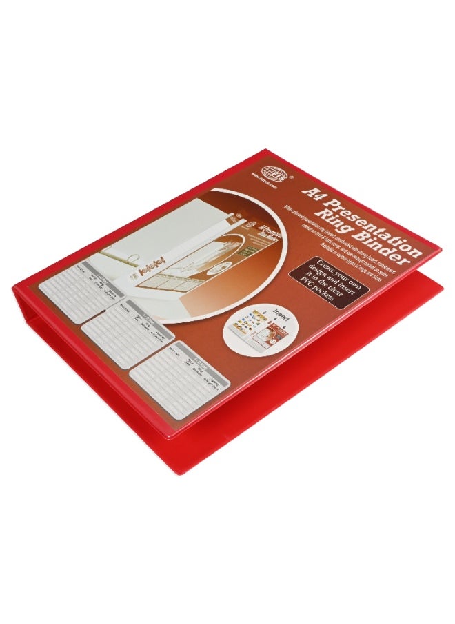 FIS Presentation Binder, 2D Ring Binder, Size Up to A4(210x297mm) Documents, Spine Size 1.50" Inches, Clear PVC Pocket, Easy to Insert Your Cover Design, Red Color-FSBD225DPBRE  - Image 1