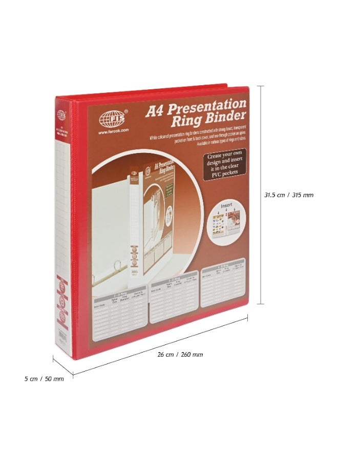 FIS Presentation Binder, 2D Ring Binder, Size Up to A4(210x297mm) Documents, Spine Size 1.50" Inches, Clear PVC Pocket, Easy to Insert Your Cover Design, Red Color-FSBD225DPBRE  - Image 4