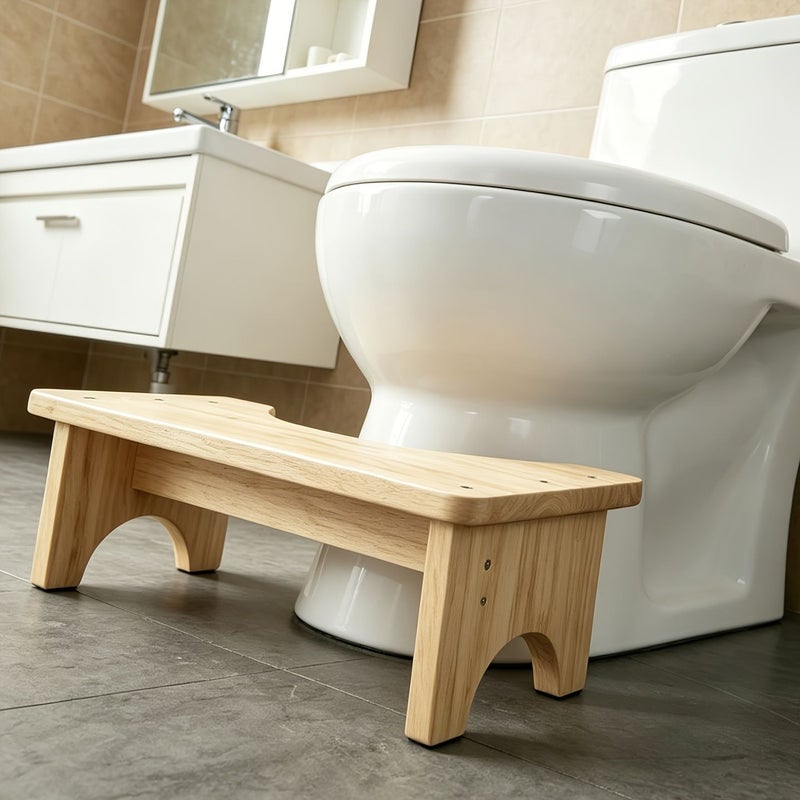 Toilet Auxiliary Step Stool Wooden Portable Bathroom Squatting Aid Hand Washing Foot Rest Height Increase Arc Design Anti Collision Multi Purpose Footstool For Toilet Bathroom Kitchen - Image 4