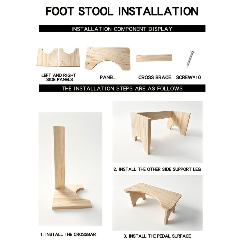 Toilet Auxiliary Step Stool Wooden Portable Bathroom Squatting Aid Hand Washing Foot Rest Height Increase Arc Design Anti Collision Multi Purpose Footstool For Toilet Bathroom Kitchen - Image 2