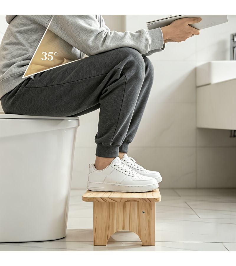 Toilet Auxiliary Step Stool Wooden Portable Bathroom Squatting Aid Hand Washing Foot Rest Height Increase Arc Design Anti Collision Multi Purpose Footstool For Toilet Bathroom Kitchen - Image 1