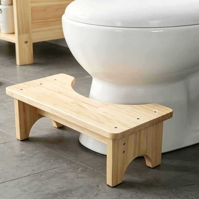 Toilet Auxiliary Step Stool Wooden Portable Bathroom Squatting Aid Hand Washing Foot Rest Height Increase Arc Design Anti Collision Multi Purpose Footstool For Toilet Bathroom Kitchen - Image 3