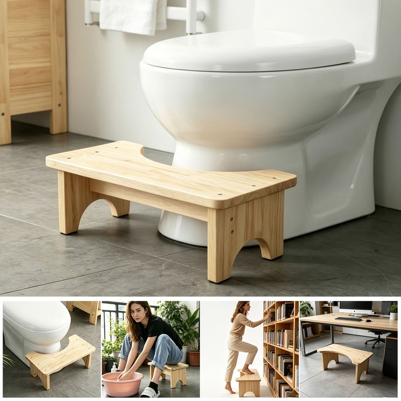 Toilet Auxiliary Step Stool Wooden Portable Bathroom Squatting Aid Hand Washing Foot Rest Height Increase Arc Design Anti Collision Multi Purpose Footstool For Toilet Bathroom Kitchen - Image 5