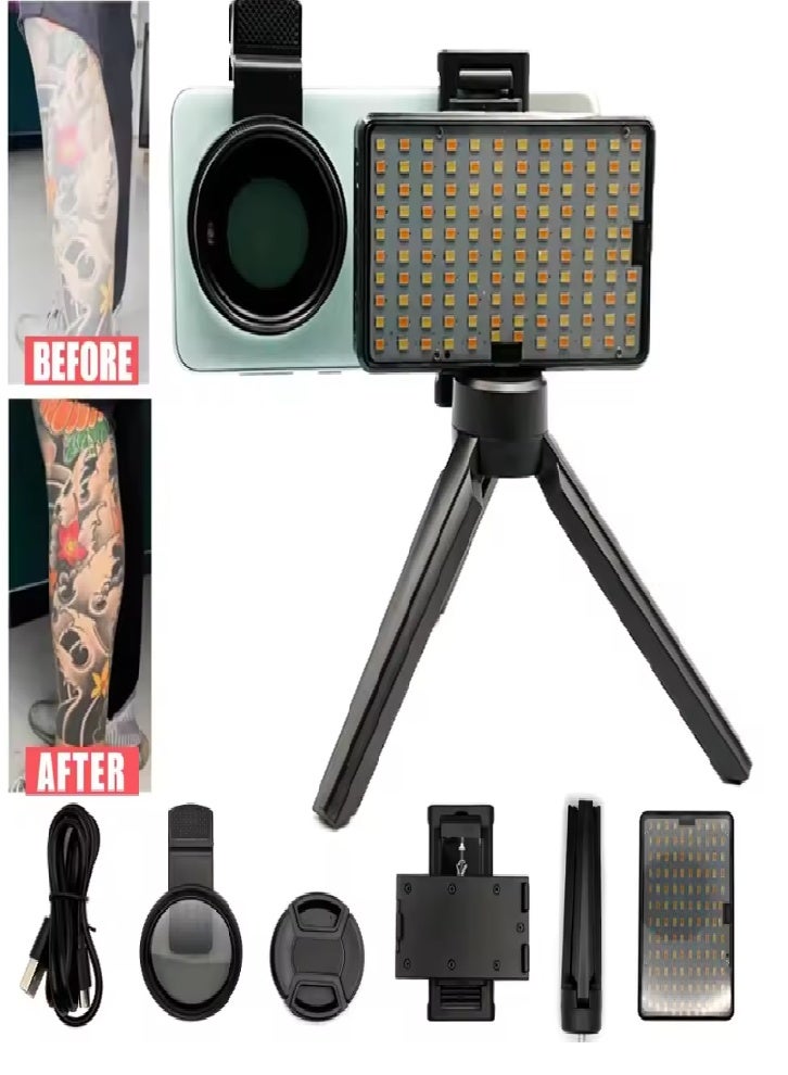 ضوء تصوير الوشم، 180 شريحة LED قابلة لإعادة الشحن، ضوء تصوير الوشم قابل للتعديل لفنانين الوشم - Image 1