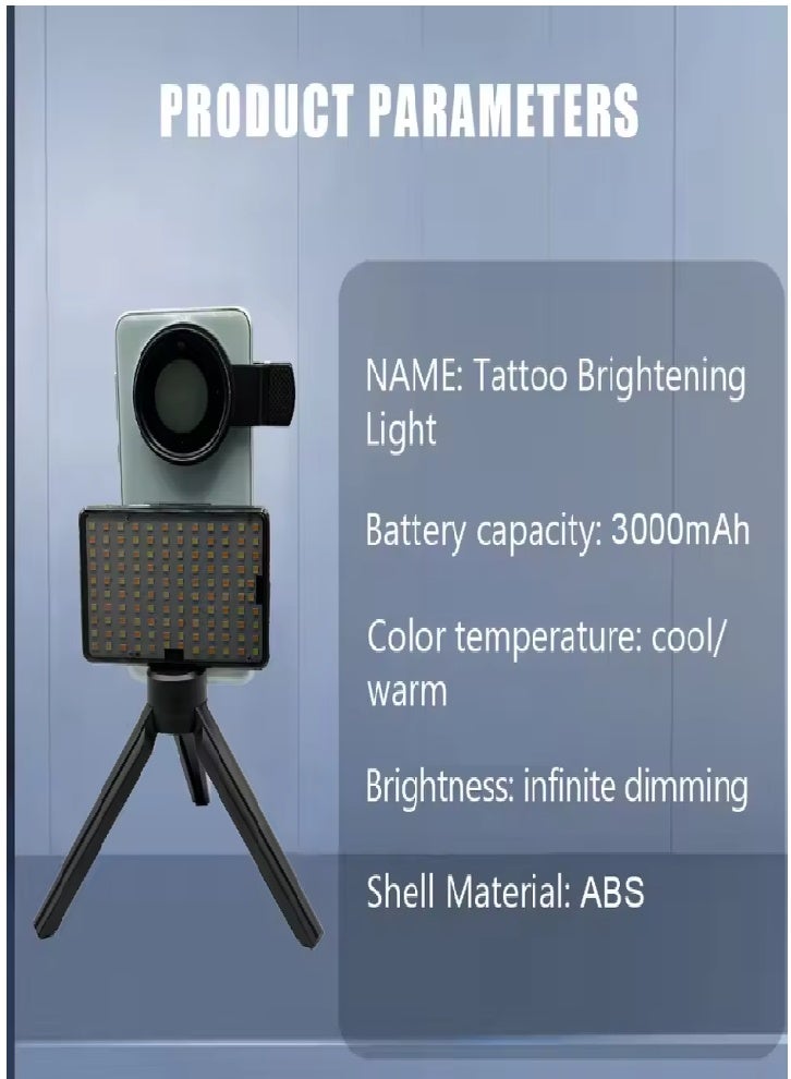 ضوء تصوير الوشم، 180 شريحة LED قابلة لإعادة الشحن، ضوء تصوير الوشم قابل للتعديل لفنانين الوشم - Image 5