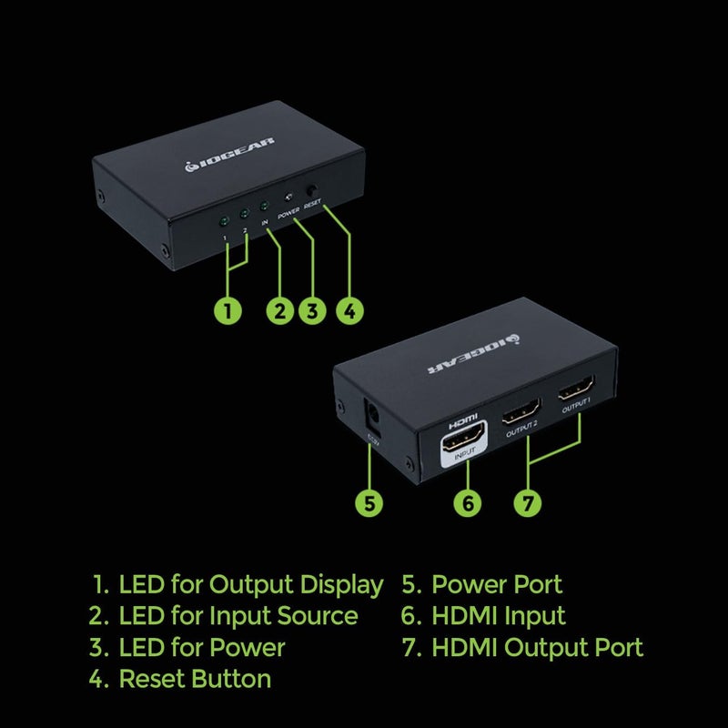 موزع HDMI 8K ثنائي المنافذ من IOGEAR – HDMI 2.0، 4K 60Hz UHD، HDCP 2.2، صوت دولبي، HDR، إدارة EDID – نسخ مصدر HDMI واحد إلى شاشتين (GHSP8822) - Image 3