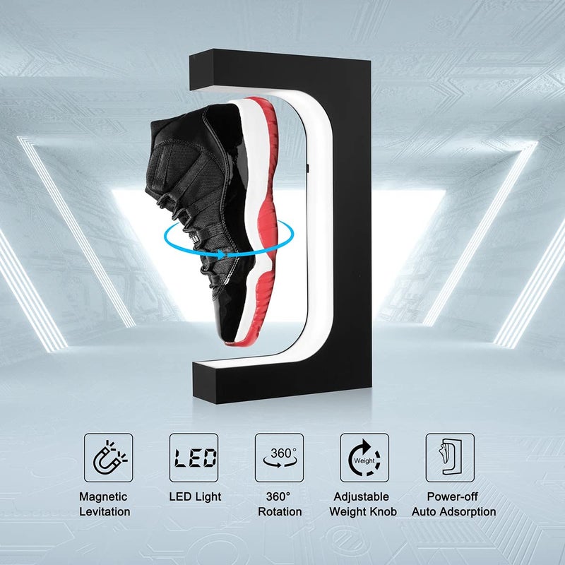 UVEHAS Floating Shoe Display Magnetic Levitation Sneaker Stand with LED Light Rotating Levitating Holder Rack for Shoes Collectors Advertising Exhibition Store Show Home Decoration, Black - Image 2