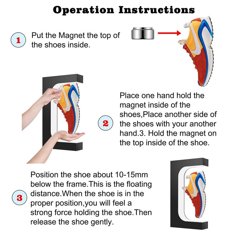 UVEHAS Floating Shoe Display Magnetic Levitation Sneaker Stand with LED Light Rotating Levitating Holder Rack for Shoes Collectors Advertising Exhibition Store Show Home Decoration, Black - Image 4