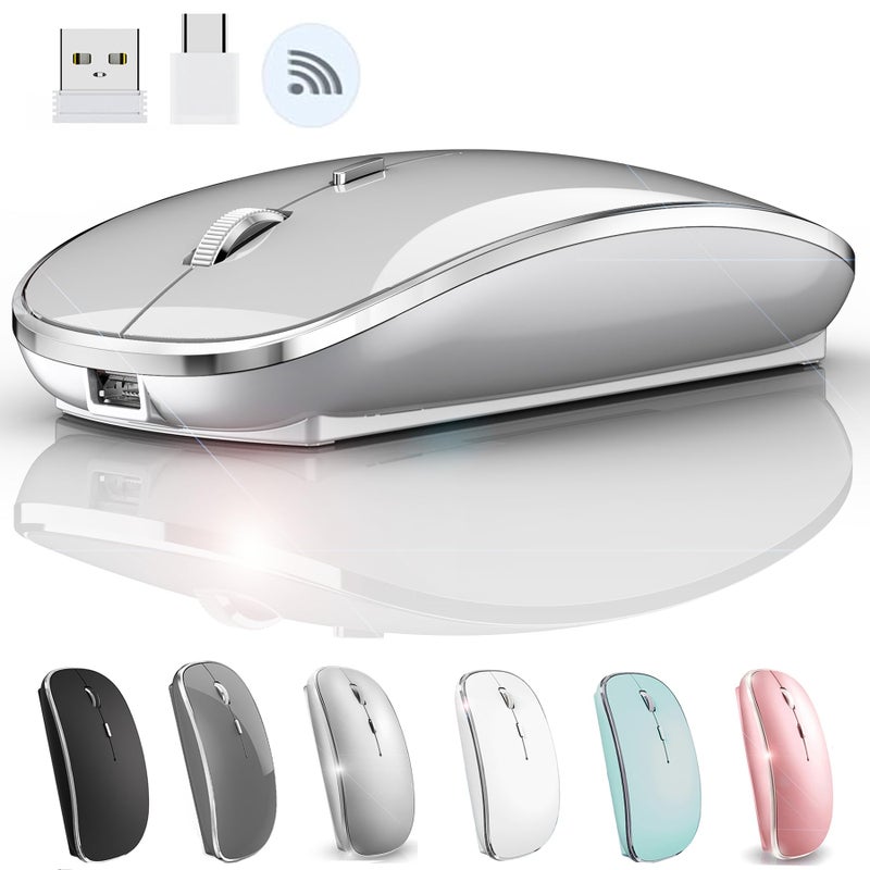 JETTA Wireless Mouse for MacBook Pro, MacBook Air, Laptop, Desktop, Chromebook, Win7/8/10/11, PC - Silver - Image 2