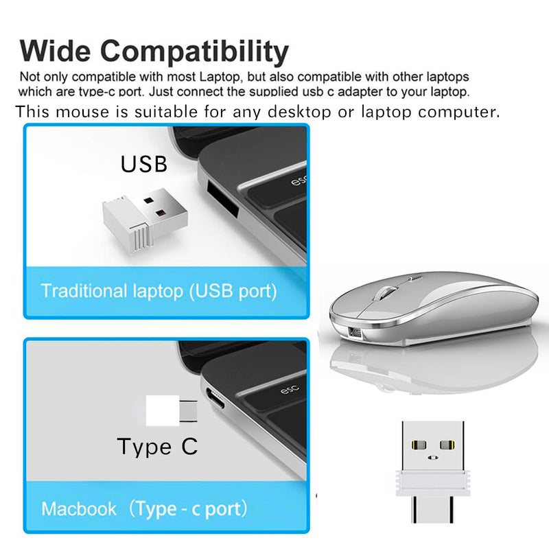 JETTA Wireless Mouse for MacBook Pro, MacBook Air, Laptop, Desktop, Chromebook, Win7/8/10/11, PC - Silver - Image 4