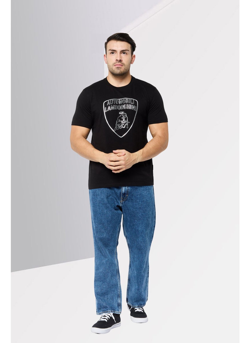 LAMBORGHINI - Men Crew Neck Short Sleeves Brand Logo T-Shirt, Black - Image 1