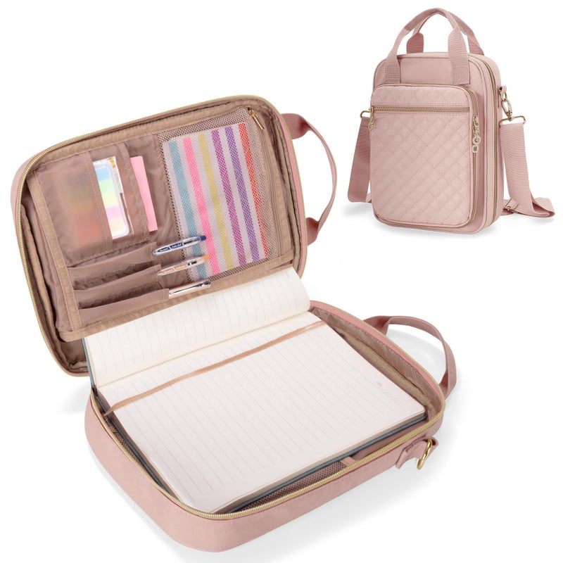 Teamoy Journal Supplies Storage Case, Journal Supplies Holder with Pen Slots, Travel Organizer Holder for B5 Notebooks, Planner, Pens, Journal Supplies and Accessories, Pink Quilted - Image 1