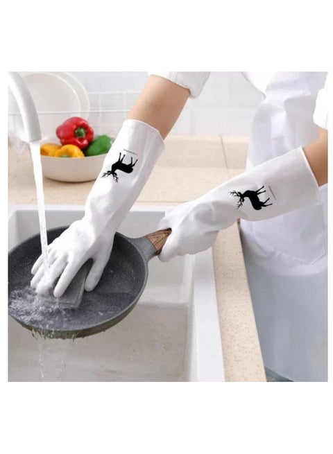 " زوج جوانتي تنظيف مطبخ  (للون ابيض بتصميمات مختلفة )مطاطي طويل الأكمام لغسيل الأطباق والمواعين، جوانتي مطاط اللاتكس المقاوم للماء والاهتراء، قفازات بقبضة مانعة للانزلاق لحماية الأيدي أثناء غسيل المواعين، جوانتي متعدد الاستخدامات لتنظيف أدوات المطبخ والمنزل"( ياتي بتصميم مختلفة )