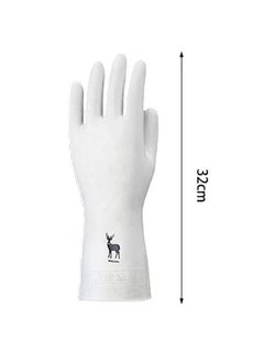 Generic "A Pair of Kitchen Cleaning Gloves (White in Different Designs) Long Sleeve Rubber Dishwashing Gloves, Waterproof and Wear Resistant Latex Rubber Gloves, Non-Slip Grip Gloves to Protect Hands While Washing Dishes, Multi-Purpose Gloves for Cleaning Kitchen and Home Utensils" (Comes in Different Designs)  - Image 2