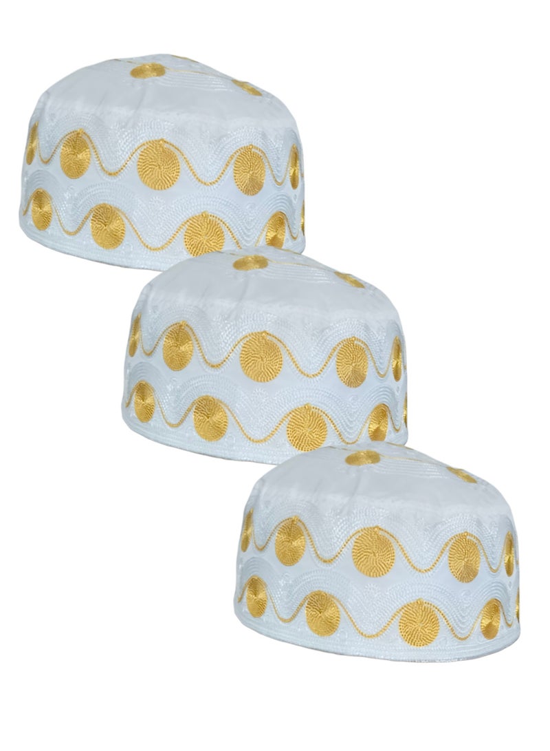 هبّة 3 قطع من القبعات بتطريز أبيض/ذهبي - Image 1