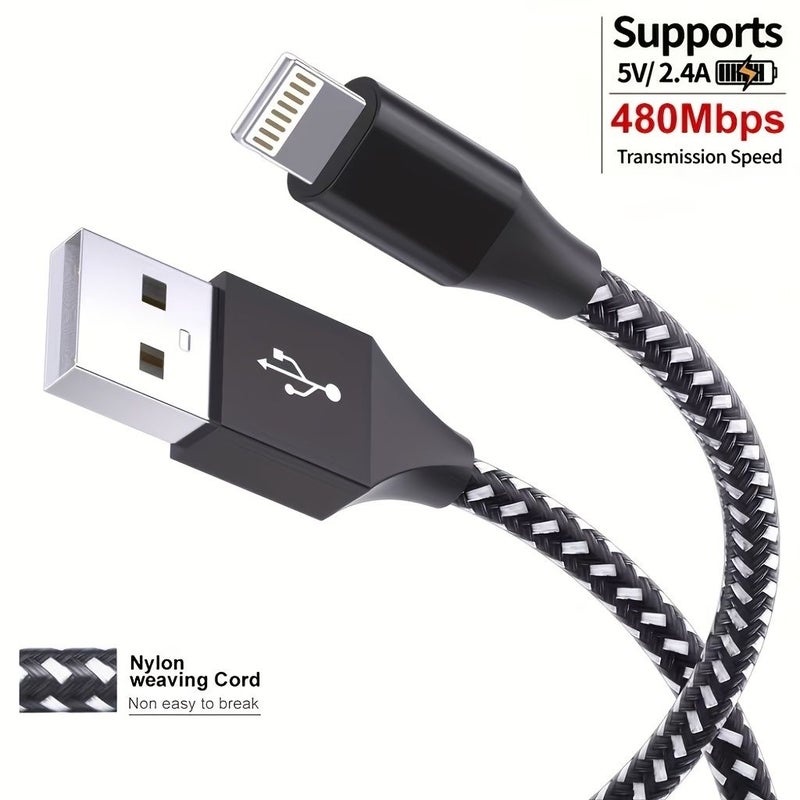 Silvery 3m 10ft USB A to Lightning Cable 2.4A Braided Nylon Compatible iPhone - Image 2