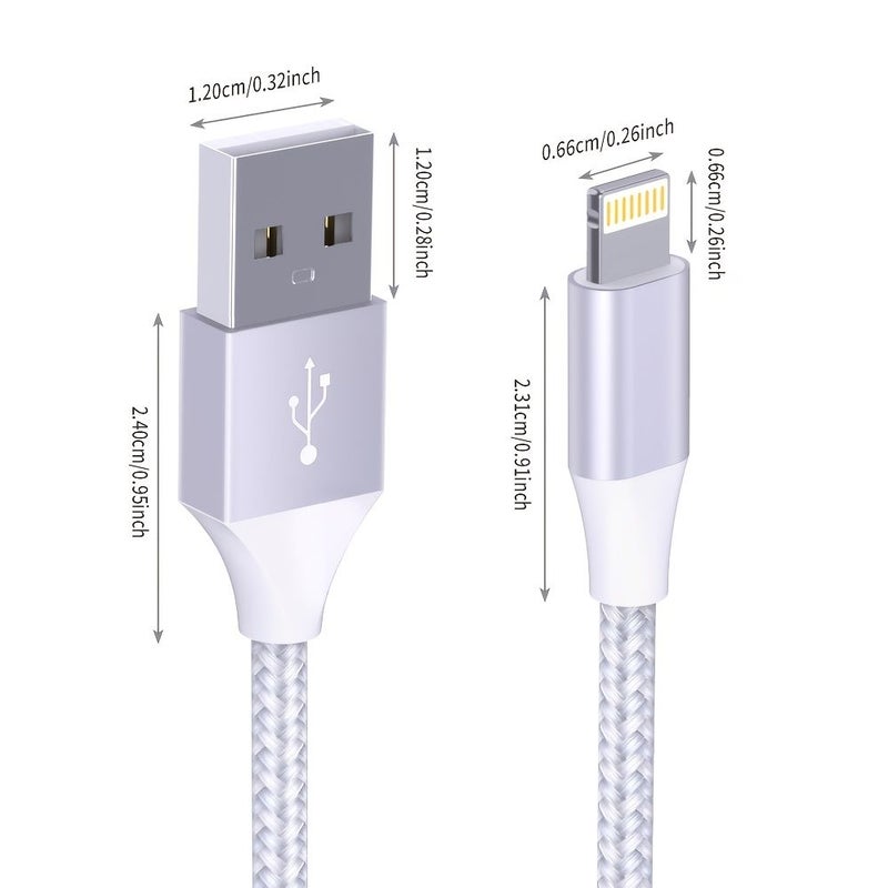 Silvery 3m 10ft USB A to Lightning Cable 2.4A Braided Nylon Compatible iPhone - Image 5