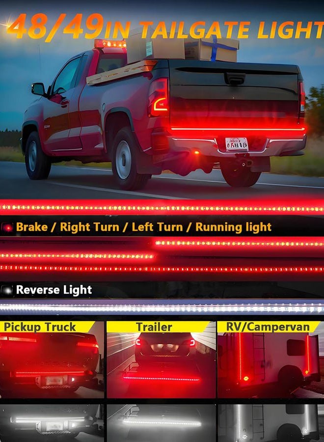 Qasim 48/49inch LED Truck Tailgate Light Strip 5 Function Red/White for Tail Running Brake Light Turn Signal Emergency Warning Reverse Light for Pickup SUV Trailer Cargo - Image 5