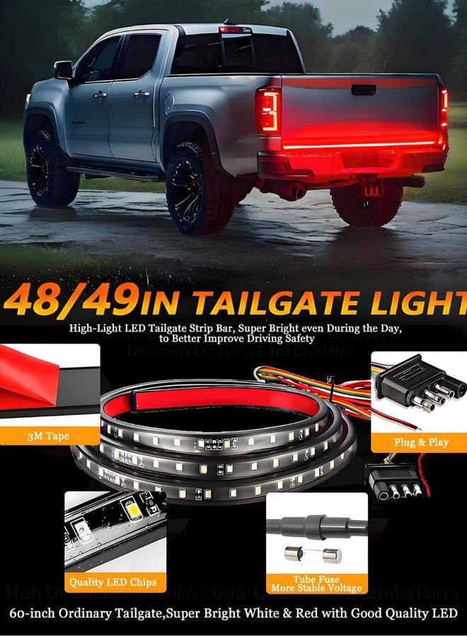 Qasim 48/49inch LED Truck Tailgate Light Strip 5 Function Red/White for Tail Running Brake Light Turn Signal Emergency Warning Reverse Light for Pickup SUV Trailer Cargo - Image 2