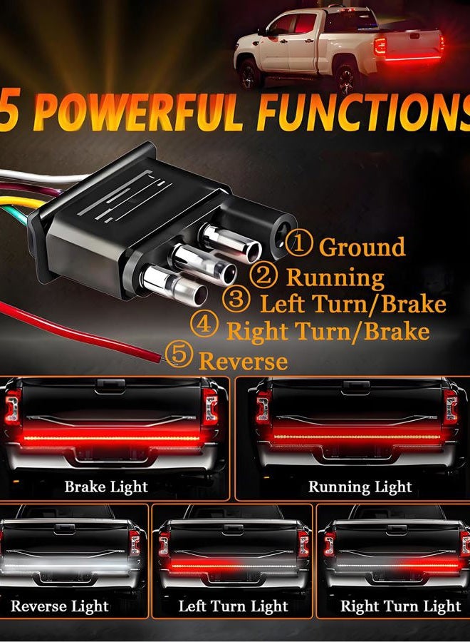 Qasim 48/49inch LED Truck Tailgate Light Strip 5 Function Red/White for Tail Running Brake Light Turn Signal Emergency Warning Reverse Light for Pickup SUV Trailer Cargo - Image 3