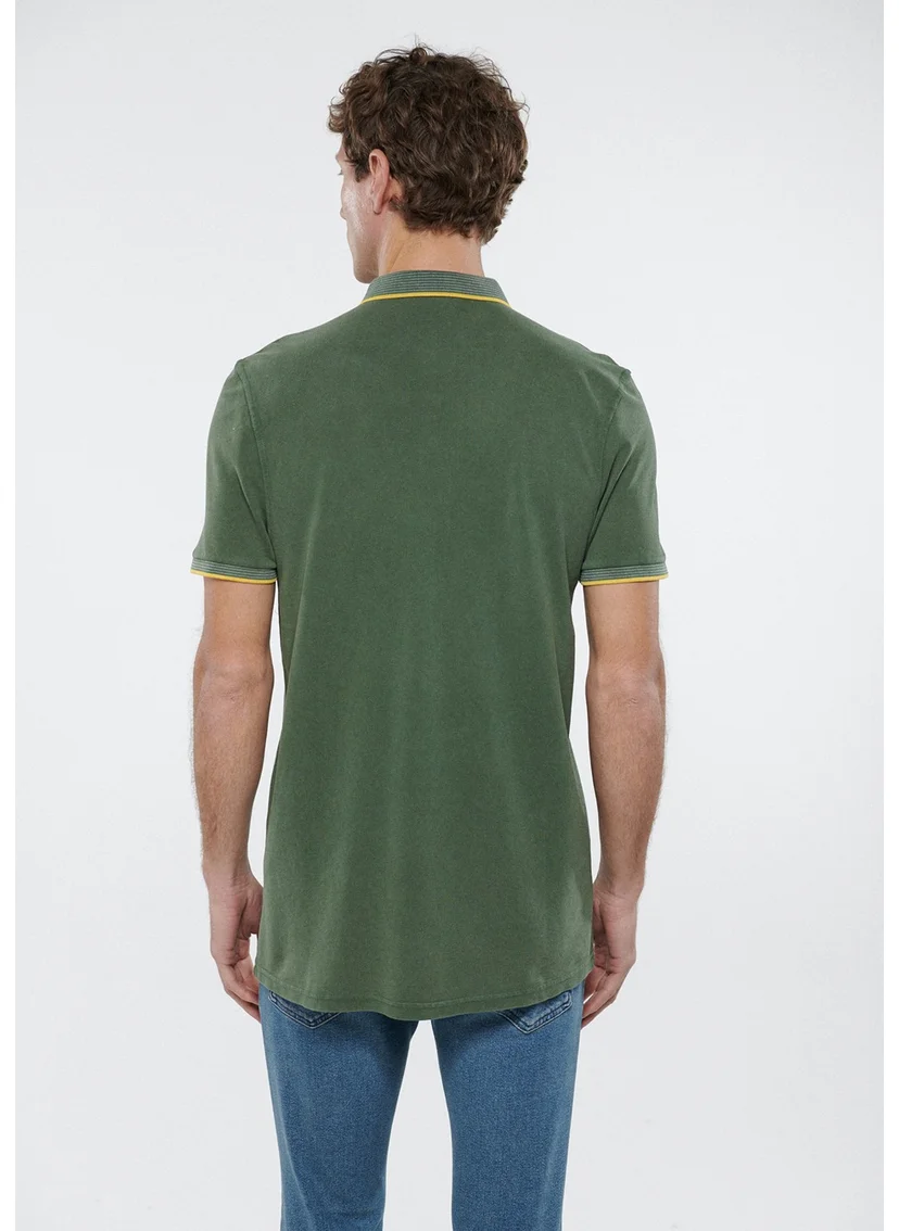 مافي Blue Men's Green Polo T-Shirt with Colored Stripe Detail 065920-30721