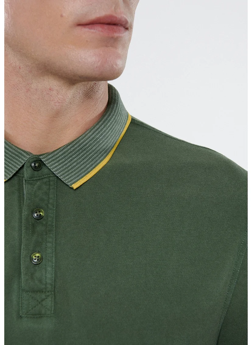 مافي Blue Men's Green Polo T-Shirt with Colored Stripe Detail 065920-30721