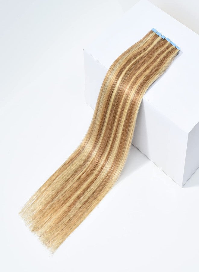 Rose bud ROSEBUD Tape in Hair Extensions REMY Human Hair, Secure Skin Weft Hair Extensions Seamless 50g/Pack 20Pcs 20 Inch Golden Brown & Bleach Blonde Mixed - Image 2