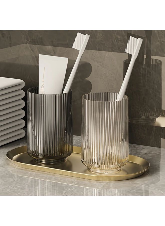 Toothbrush Holder Second Model Thickened Transparent Cup With Vertical Grooves And Striped Base - Image 4