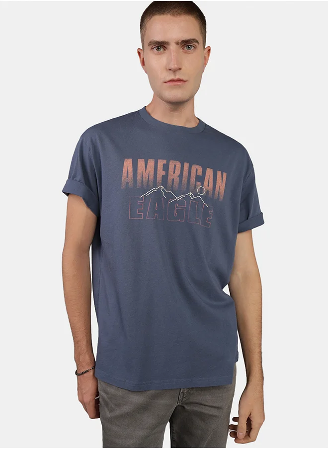 American Eagle Embroidered Crew Neck Graphic T-Shirt