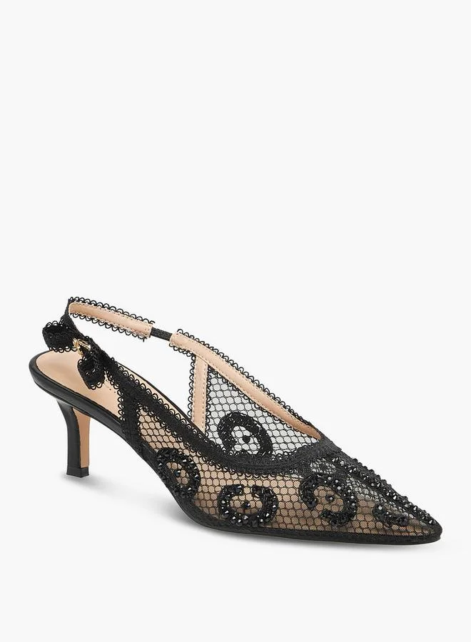 Celeste Women Embellished Kitten Heel Slingback Shoes