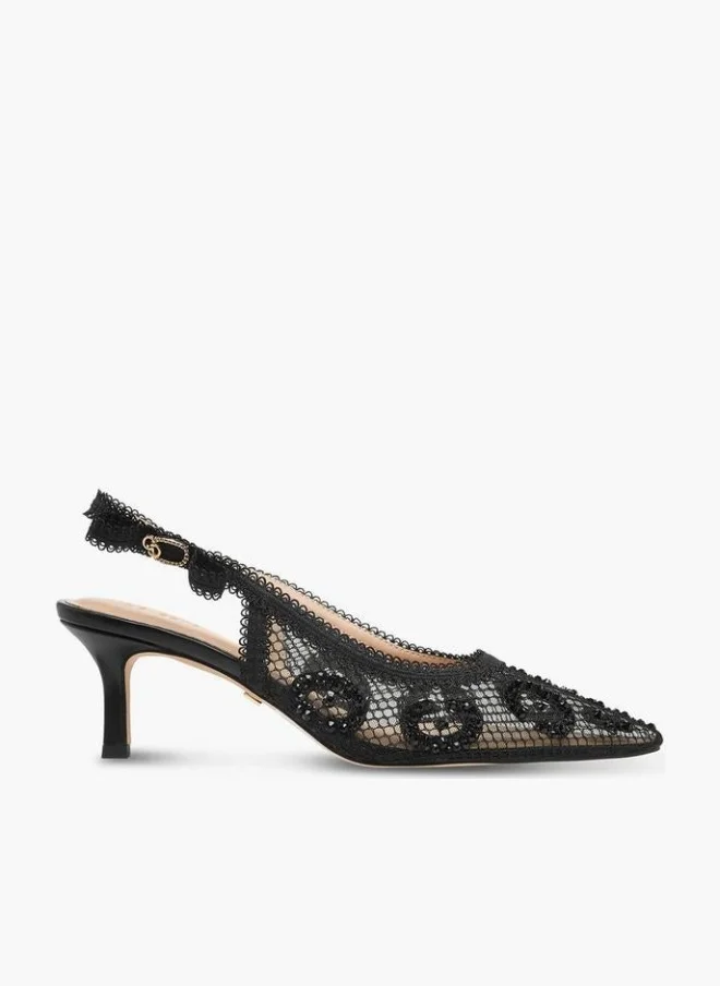 Celeste Women Embellished Kitten Heel Slingback Shoes