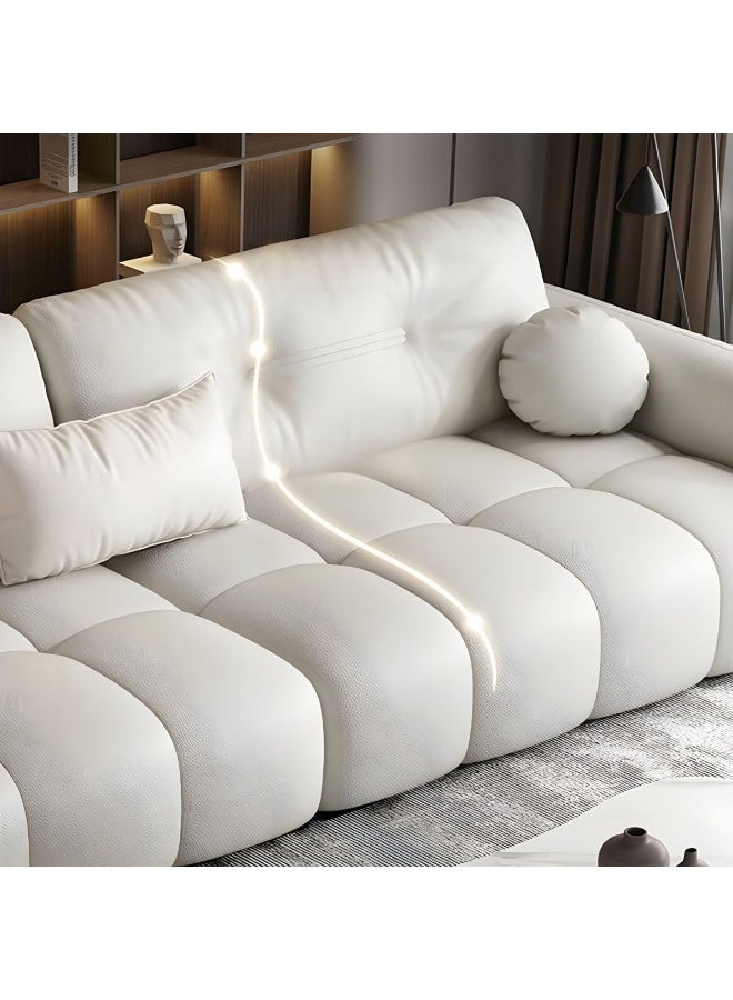 Generic Tufted Faux Leather Modern Standard Sofa with Square Arm for Home 240x100x85cm (Brown)  - Image 3