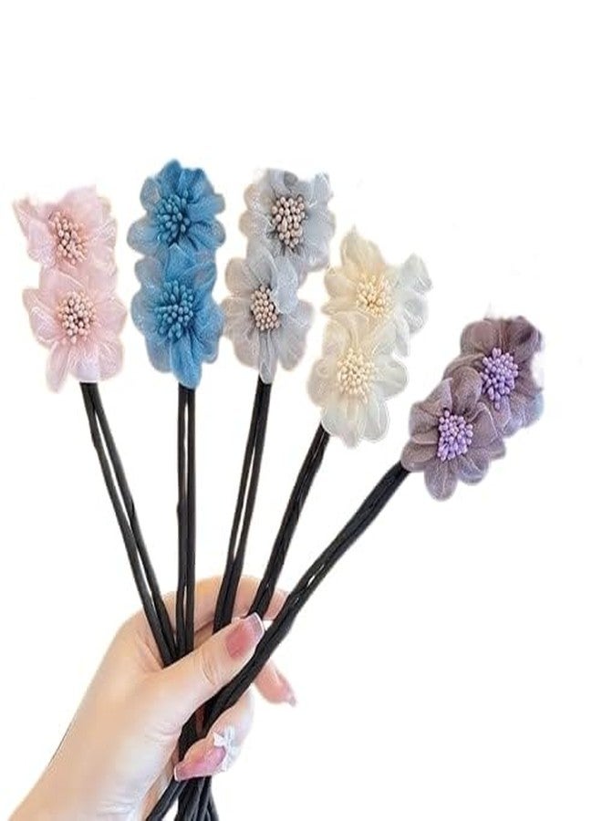 DORMITORRY 2 Pcs Elegant Floral Hair Clips for Women Girls, Handmade Flower Hair Pins with Pearls, Stylish Korean Hair Accessories for Daily, Party Bun Juda Look for Long Thick Hair, Multicolor. - Image 1