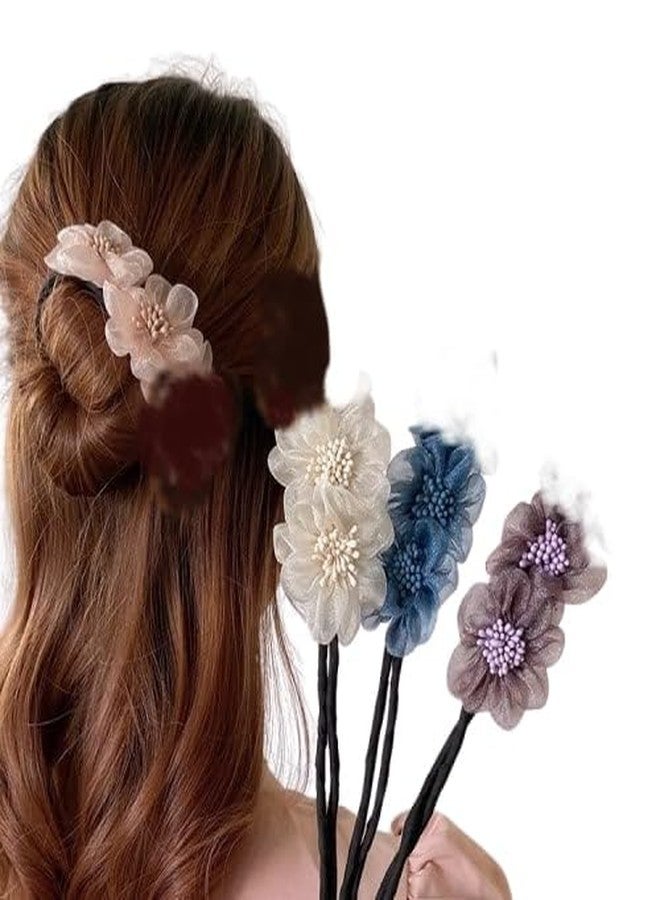 DORMITORRY 2 Pcs Elegant Floral Hair Clips for Women Girls, Handmade Flower Hair Pins with Pearls, Stylish Korean Hair Accessories for Daily, Party Bun Juda Look for Long Thick Hair, Multicolor. - Image 4