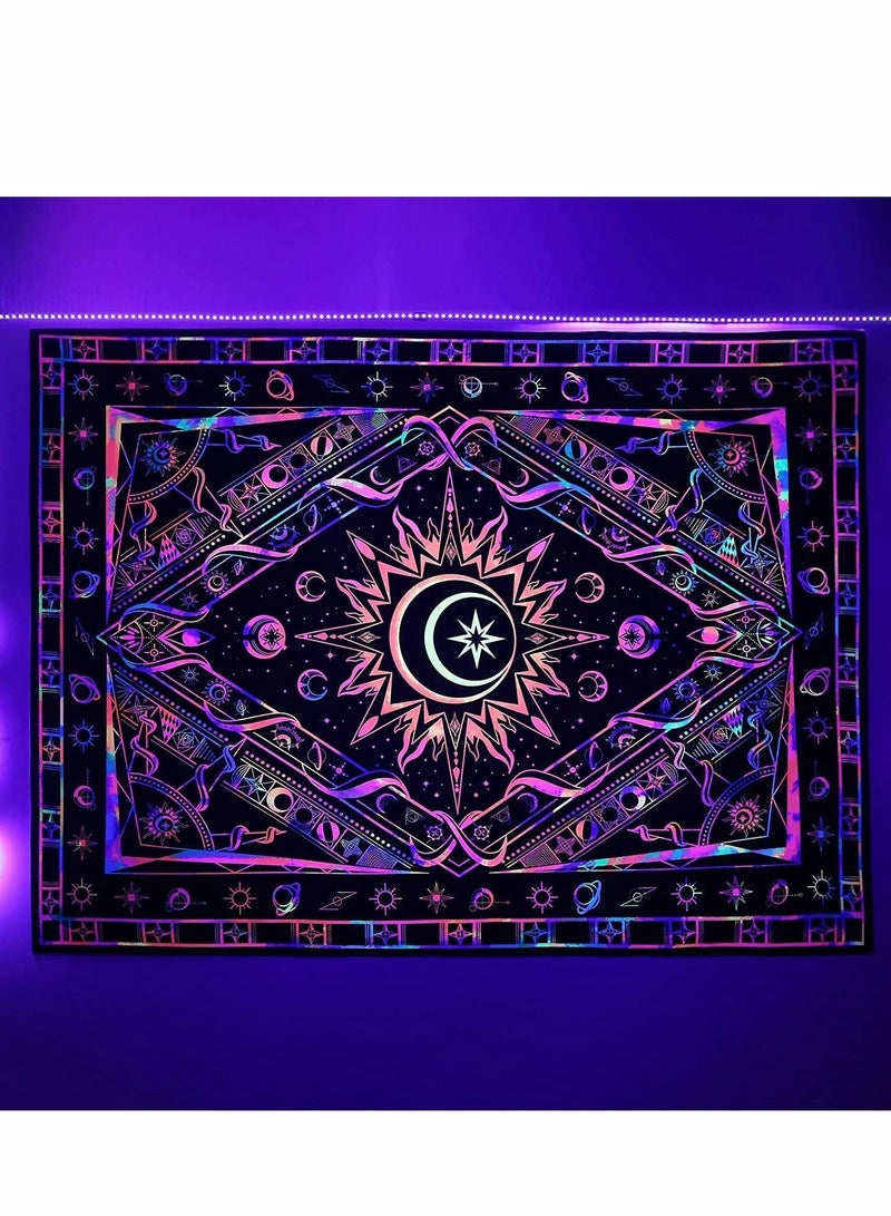 Barakah Tapestries for Bedroom Aesthetic Room Decor Wall Tapestry Blacklight Tapestry UV Reactive Black Light Posters Colorful Backdrop Glow in the Dark Hippie Boho Tapestry Burning Sun Trippy Tapestry - Image 1