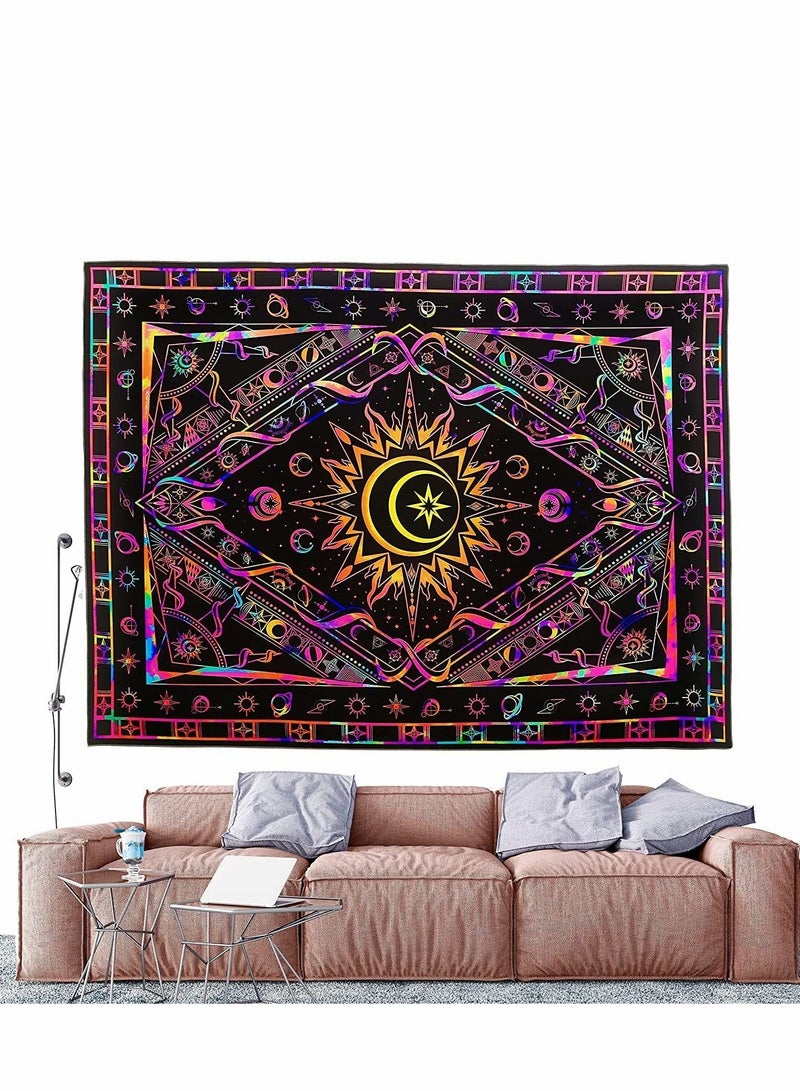 Barakah Tapestries for Bedroom Aesthetic Room Decor Wall Tapestry Blacklight Tapestry UV Reactive Black Light Posters Colorful Backdrop Glow in the Dark Hippie Boho Tapestry Burning Sun Trippy Tapestry - Image 4