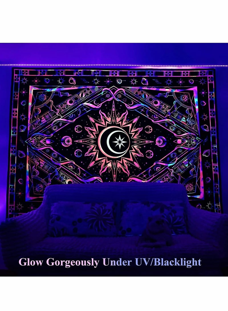 Barakah Tapestries for Bedroom Aesthetic Room Decor Wall Tapestry Blacklight Tapestry UV Reactive Black Light Posters Colorful Backdrop Glow in the Dark Hippie Boho Tapestry Burning Sun Trippy Tapestry - Image 2