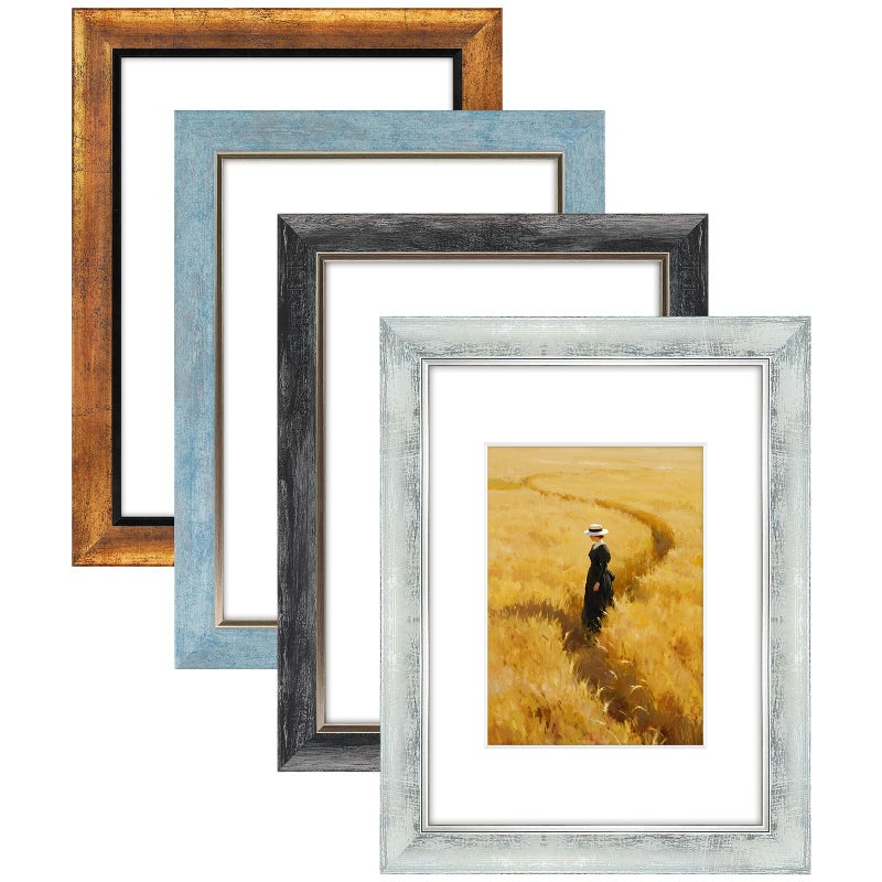 XUANLUO 4 Pack Picture Frames Farmhouse Rustic Picture Frame Sets with Distressed Wood Grain Display Pictures Tabletop or Wall Decor - Image 1