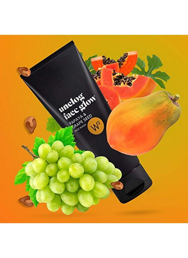 W2 Why Wait Unclog Faceglow Papaya & Grape Seed Face Wash | Vitamin A And Papain | Skin Rejuvenation | (Pack Of 2; 100G Each)  - Image 2