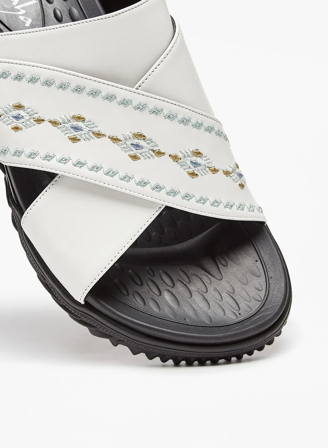 الواحة Embroidered Leather Cross Strap Arabic Sandals